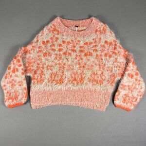Free People Fuzzy Eyelash Knit Cropped Sweater Orange Cream Boho Textured Small